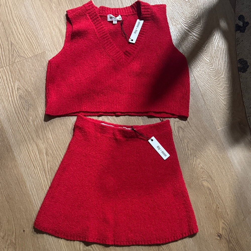 Red Mini Skirt Set